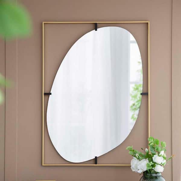 Unbranded 30 in. W x 40 in. H Irregular Wall Mirror, Gold Metal Frame Contemporary Design Wall Decor Mirror