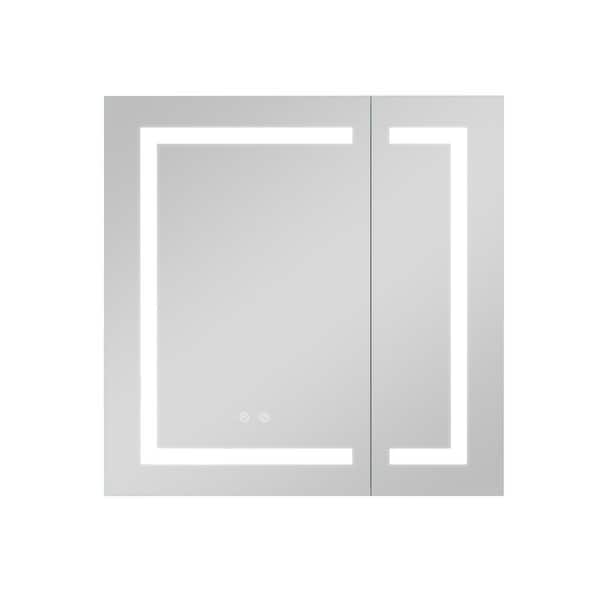 30 in. W x 30 in. H Rectangular Aluminum Recessed or Surface Mount Medicine Cabinet with Mirror and Lighted,Double Doors