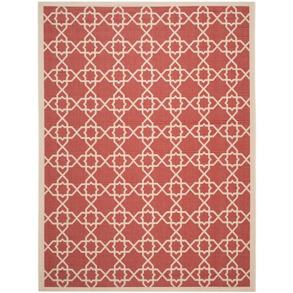 SAFAVIEH Courtyard Red/Beige 9 ft. x 12 ft. Border Indoor/Outdoor Patio  Area Rug