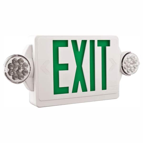 Lithonia Lighting Contractor Select LHQM Series 120/277-Volt Integrated LED White and Green Exit Emergency Combo W/ 9.6 V Battery