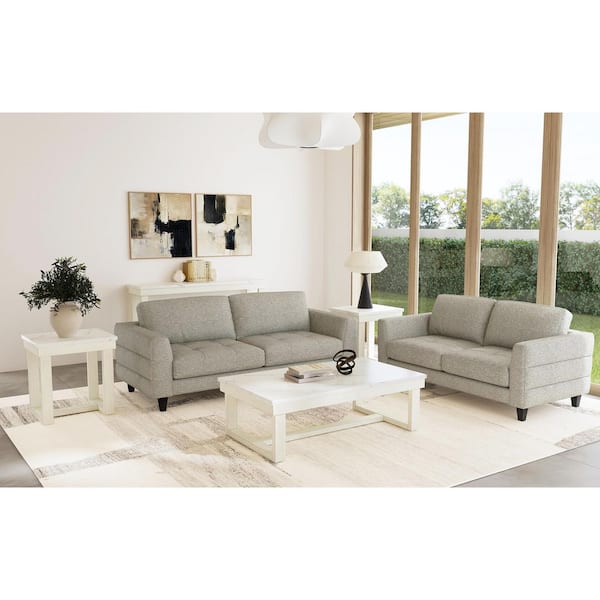 Jocelyn 52 in. Brushed White Rectangle Coffee Table with Faux Marble Top