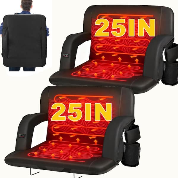 25 in. W Portable Heated Stadium Seats for Bleachers with Padded Backrest, USB 3 Levels of Heat and 5 Pockets(2-Pack)
