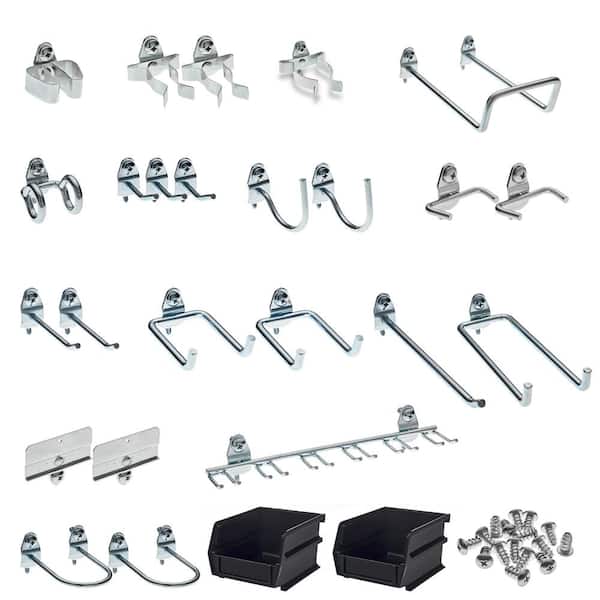 26-Piece Zinc Plated Steel Hook and Bin Assortment for DuraBoard (24-Assortment Hooks and 2-Bins)