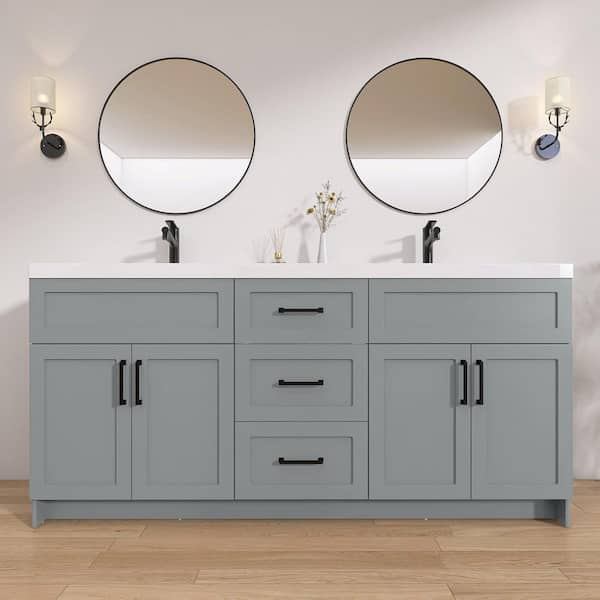 72 in. W x 21.5 in. D x 33.5 in. H Bath Vanity Cabinet without Top Bathroom Vanity Modern Thickened Wood in Sky Grey