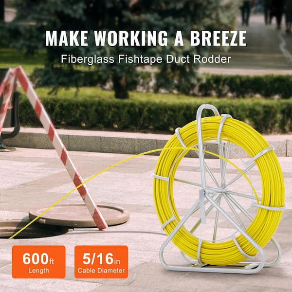 Fiberglass Fish Tape, 5/16 in. 600 ft. Galvanized Steel, Fish Tape with Excellent Flexibility Duct Rodder Wire Puller