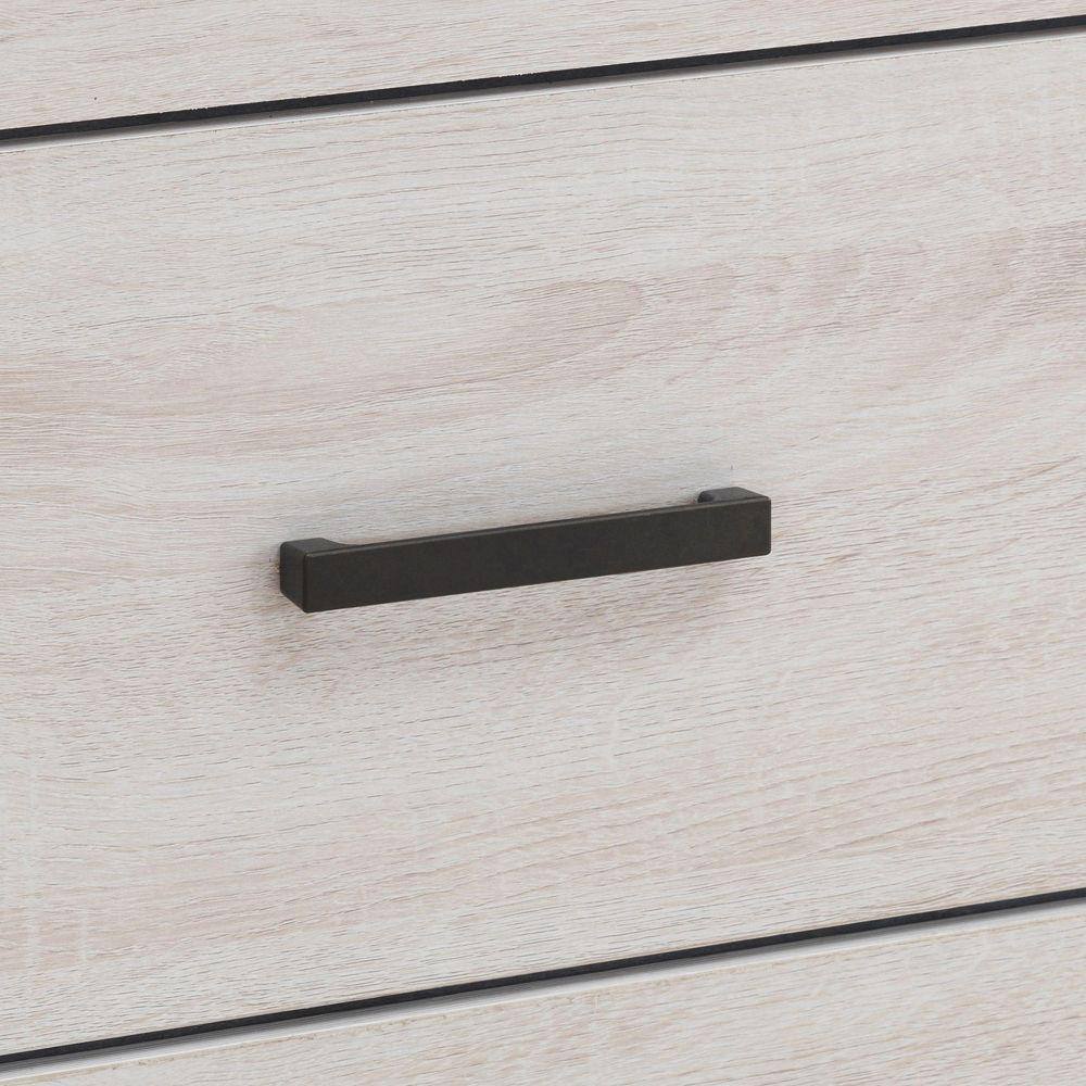 White Wood Grain 2-Drawer Nightstand with Metal Bar Pulls