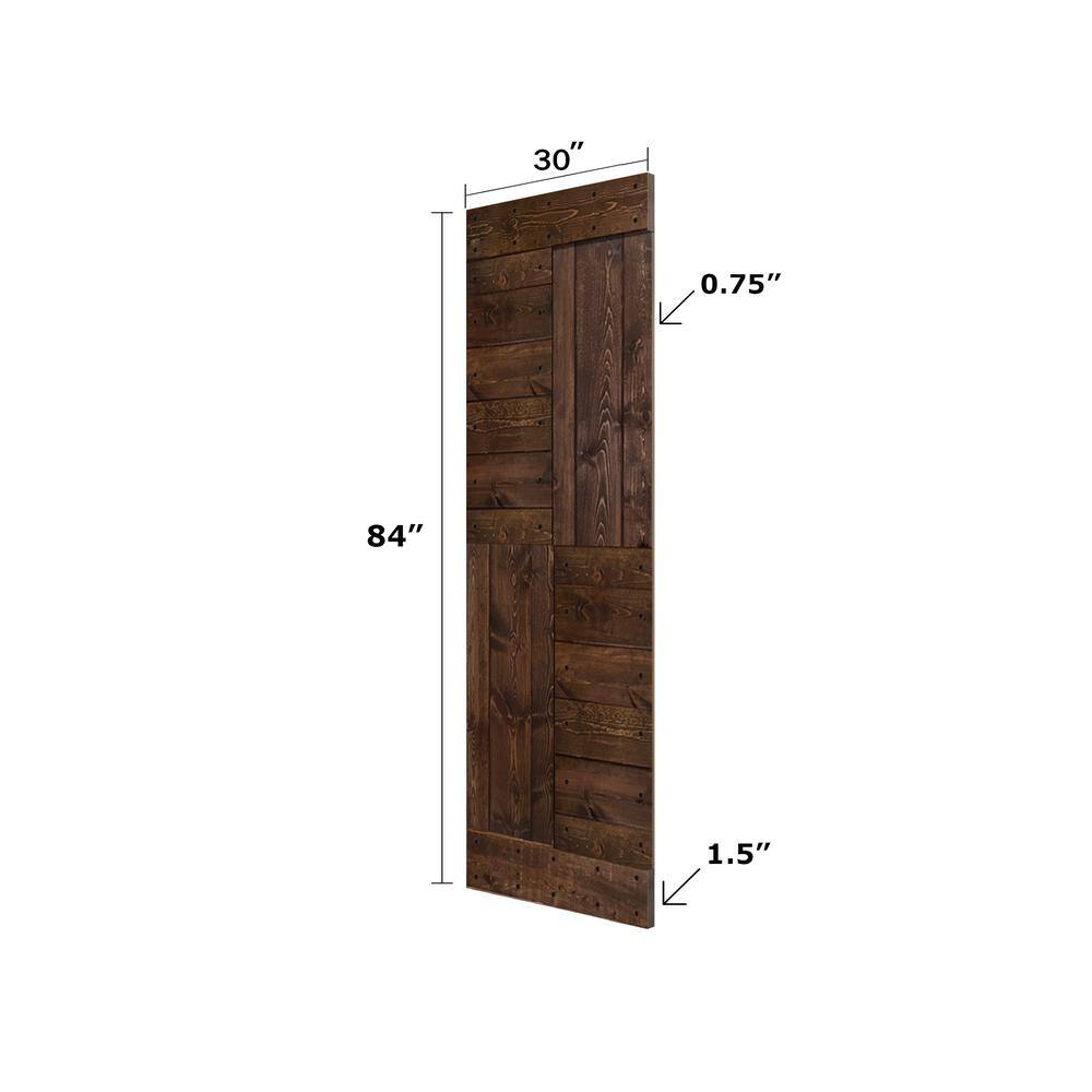 Kona Coffee Pine Paneled Sliding Barn Door with Track Kit