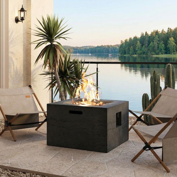 Black 24 in. MGO Square Outdoor Fire Pit Table, 40,000 BTU