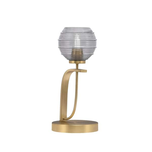 Unbranded Olympia 15.75 in. New Age Brass Piano Desk Lamp with Smoke Ribbed Glass Shade