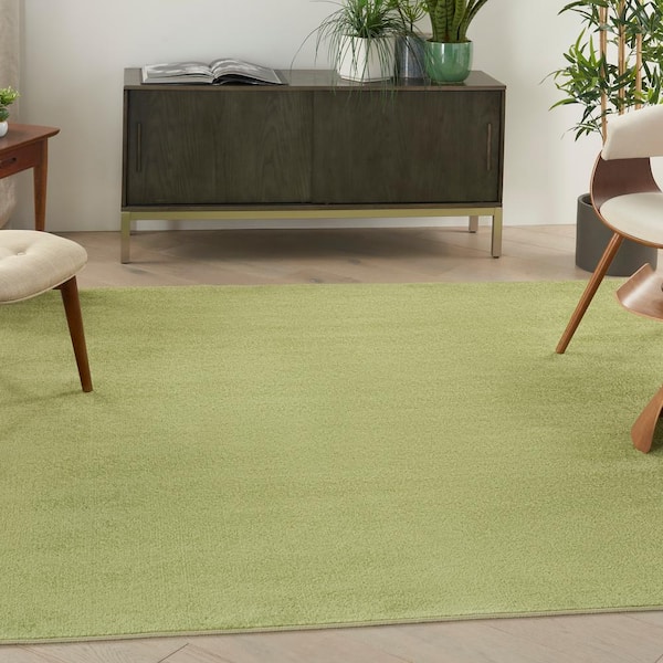 Essentials 7 ft. x 7 ft. Green Square Solid Contemporary Indoor/Outdoor Patio Area Rug