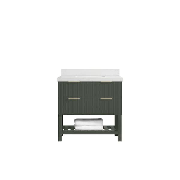 Willow Collections Catalina 36 in. Single Sink Freestanding Pewter Green Bath Vanity with Empira White Qt. Top Unassembled