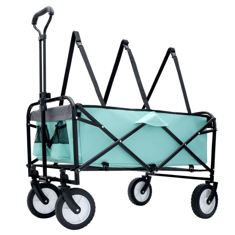 7 cu. ft. Strap Collapsible Foldable Wagon Cart Steel Garden Cart with 3-Pi