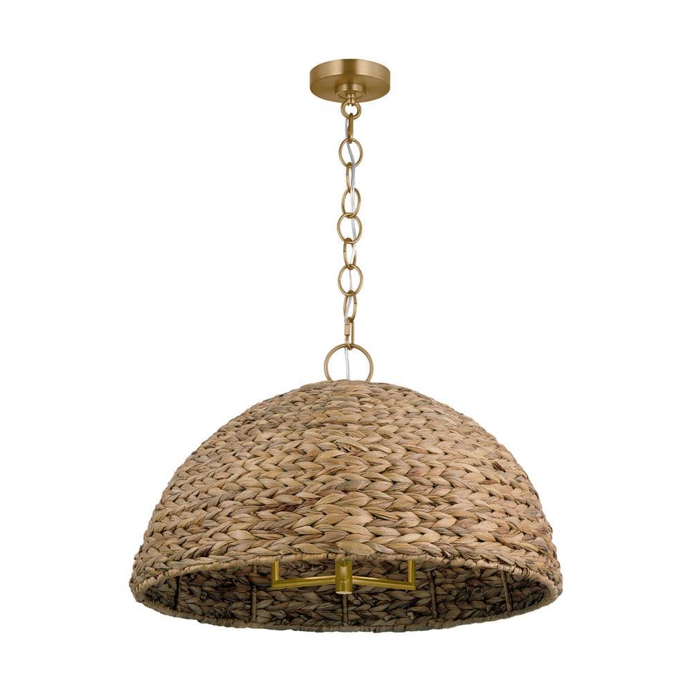 Burnished Brass and Seagrass Dome Pendant Light