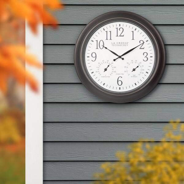 Indoor/Outdoor Atomic Analog Wall Clock with Temperature and