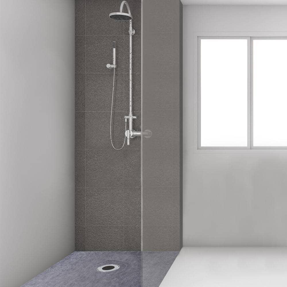 Gray Rectangular Single Shower Base with Round Drain