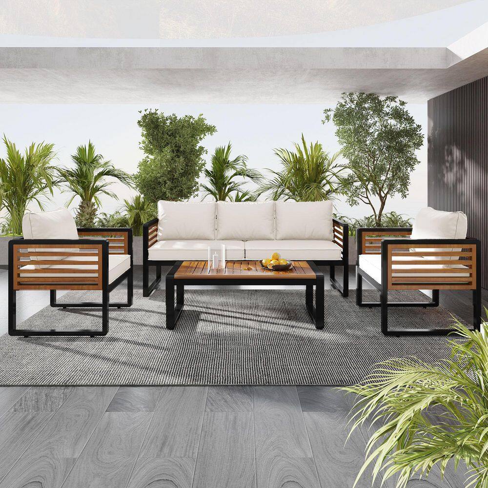 4-piece Metal Outdoor Home Reception furniture Couch set with Removable Eei