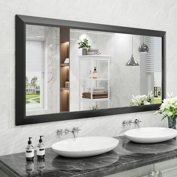 Apmir 60 in. W x 30 in. H Rectangular Aluminum Alloy Framed and Tempered Glass Wall Bathroom Vanity Mirror in Matte Black