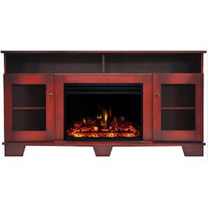 Glenwood 59.1 in. Freestanding Electric Fireplace TV Stand in Cherry with Multi-Color Flames