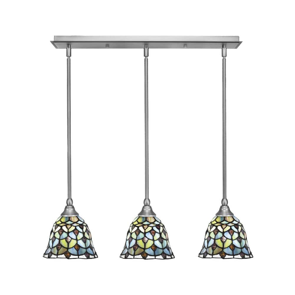 Livingston 100-Watt 3-Light Nickel Shaded Pendant Light with 7 in. Crescent