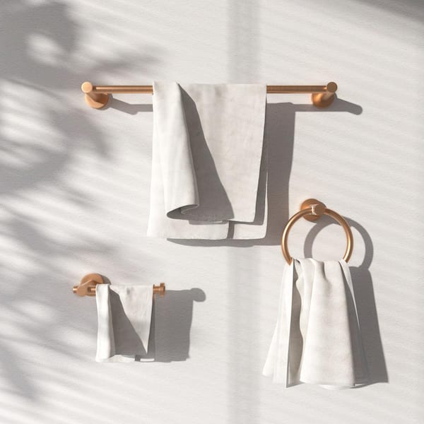 TaiMei 3 -Piece Bath Hardware Set with Adjustable 16-27 in . Towel Bar/Rack, Toilet Paper Holder, Towel Ring in Brushed Gold