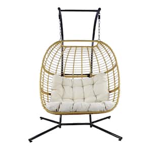 Double Seat Hanging Egg Chair with Cushion and Metal Stand