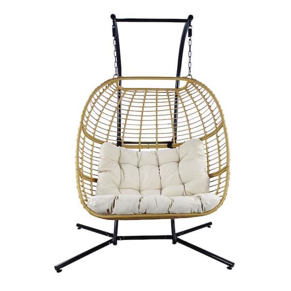 Alpine Corporation Double Seat Hanging Egg Chair with Cushion and Metal Stand