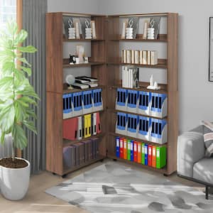 ARDET 71 in. Tall Versatile Walnut Brown Wood 6-Tier Adjustable Shelves Standard Bookcase with Casters for Mobility