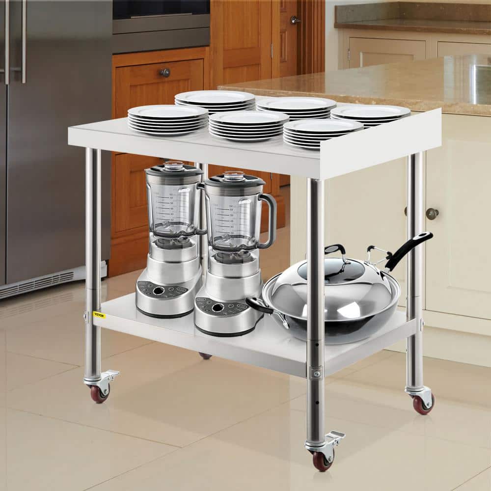 VEVOR 24" Stainless Steel Prep Table with Adjustable Shelf and Casters