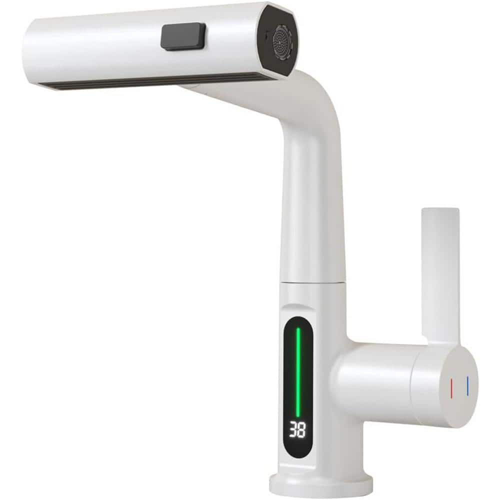 White Zinc Alloy Single Handle LED Bathroom Faucet