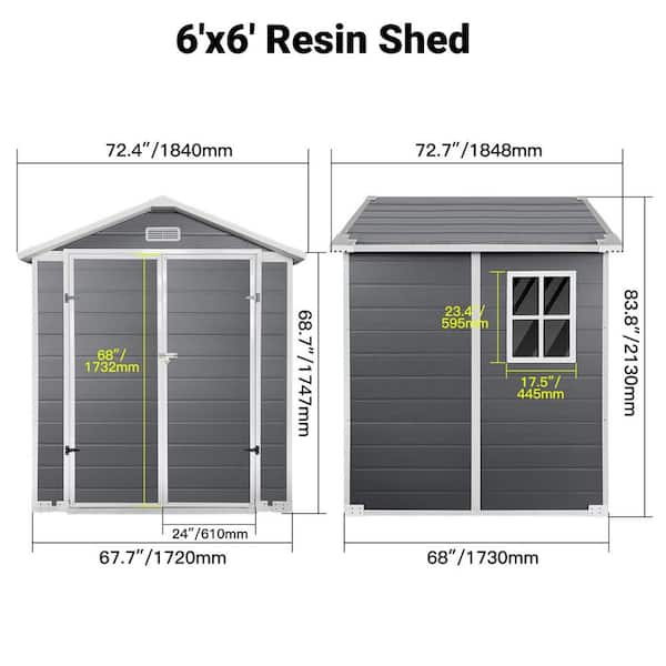 Gray 6 ft. W x 6 ft. D Plastic Resin Shed with Floor and Lockable
