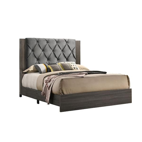 Best Quality Furniture Madelyn Grey-Walnut Full Panel Bedframe