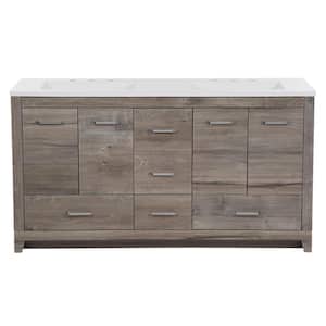 Oracle 19 in. W x 19 in. D x 33 in. H Double Sink  Bath Vanity in White Washed Oak with White Cultured Marble Top