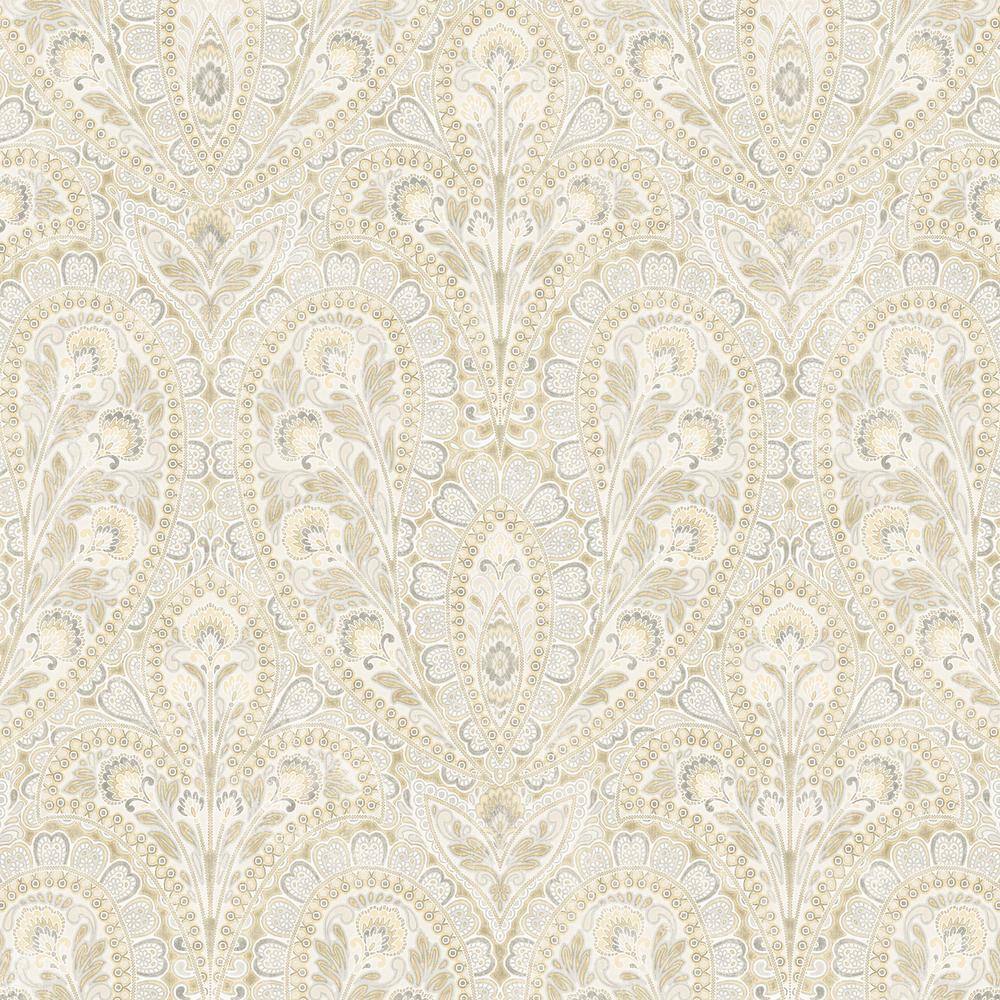 Norwall Ornamental Yellows, Greys & Cream Vinyl Roll Wallpaper (Covers 55  sq. ft.) AF37730 - The Home Depot