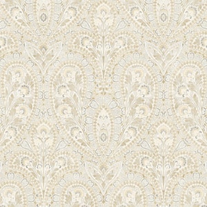 Ornamental Yellows, Greys & Cream Vinyl Roll Wallpaper (Covers 55 sq. ft.)