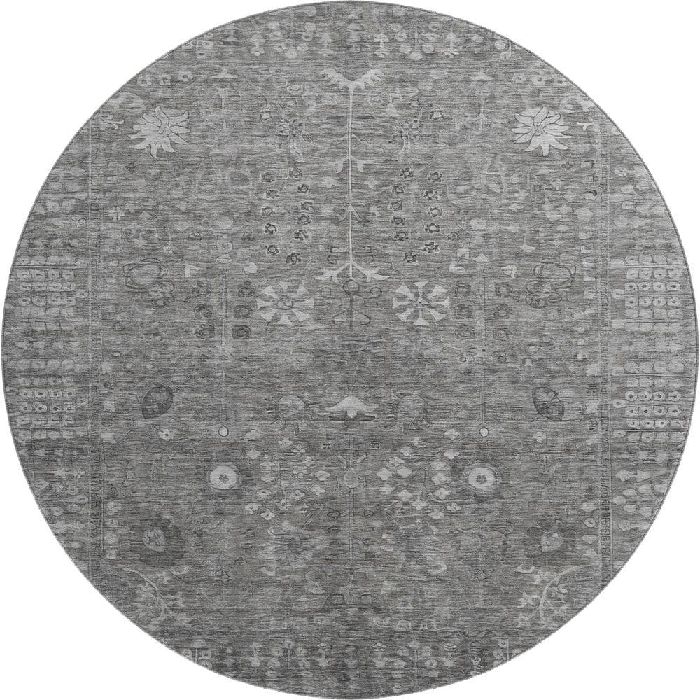Mayfield Premium Machine Washable Abstract AMF2231 Pewter 8 ft. x 8 ft. Round Rug price history on PriceWatchPro