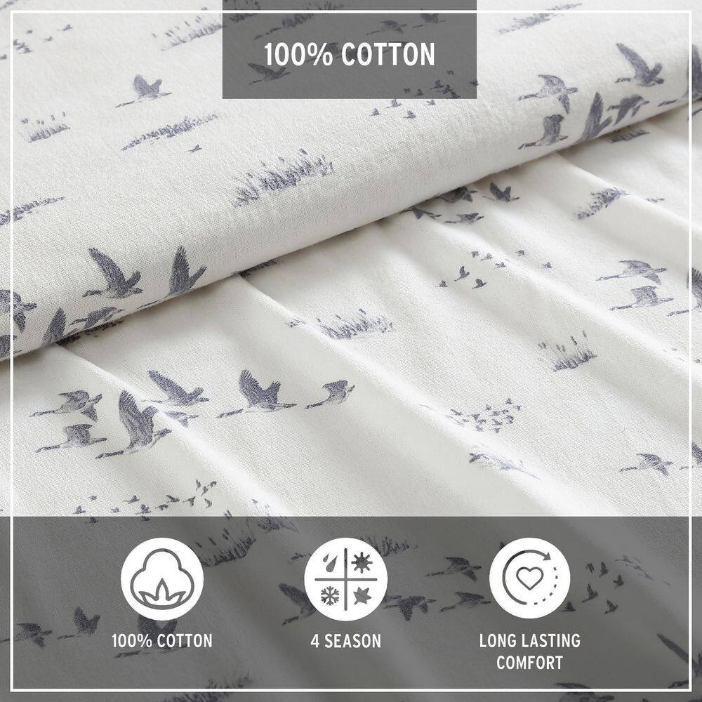 Full Ivory Cotton Flannel Sheet Set with Geese Meadow Pattern
