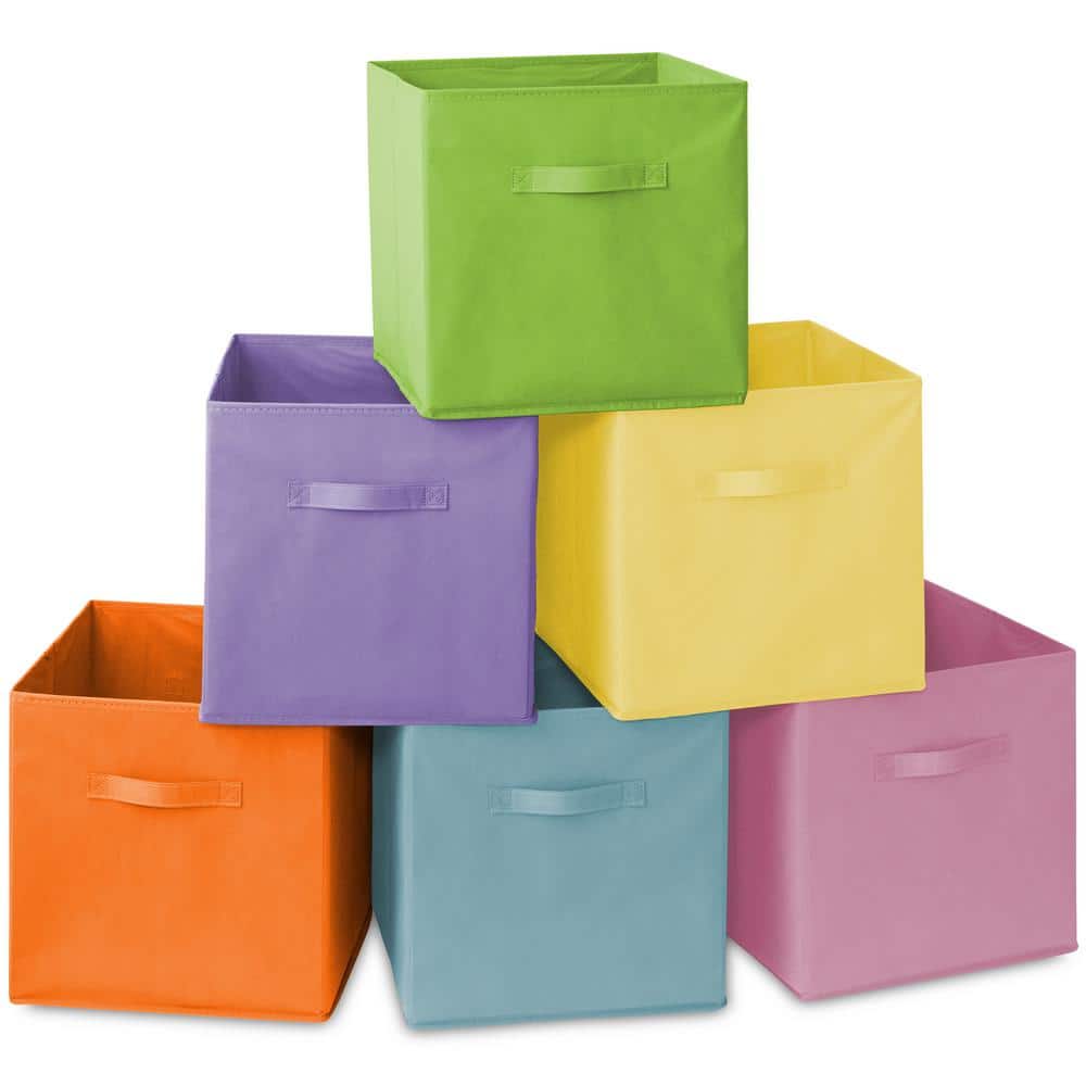 Multi-Colored 13 in. x 13 in. Fabric Collapsible Cubes Decorative Basket Storage Bins-Set of 6