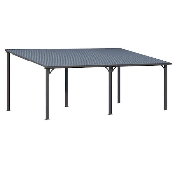 20 ft. x 12 ft. Outdoor Pergola Hardtop Gazebo, Wall-Mounted Heavy Duty Lean to Metal Patio Cover