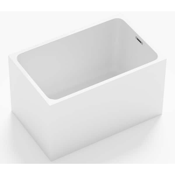 47 in. Acrylic Flatbottom Freestanding Soaking Bathtub in Gloss White, Overflow and Drain