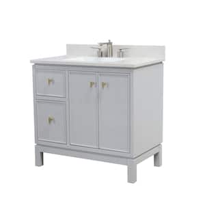 37 in. W x 22 in. D x 36 in. H Single Bath Vanity in French Gray w White Engineered Quartz Top w White Rectangle Sink