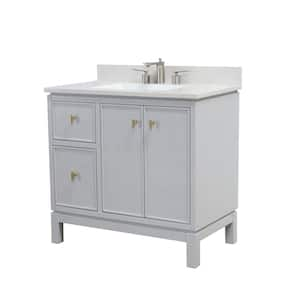 ANGELES HOME 36 in. W x 22 in. D Solid Wood Single Sink Bath Vanity in Gray  with Carrara White Quartz Top, Soft-Close Drawers MALLEN36QZ-TG - The Home  Depot