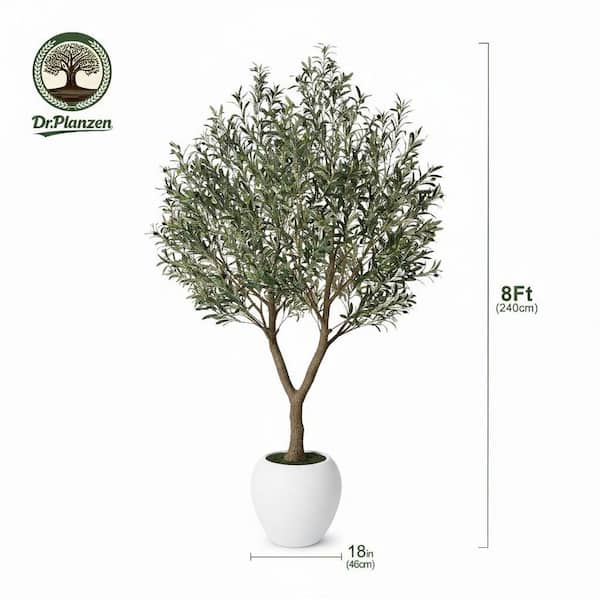 DR.Planzen 8 ft. Artificial Olive Tree with Large White Planter