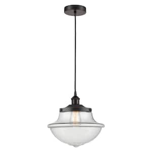 Oxford 100-Watt 1-Light Oil Rubbed Bronze Shaded Mini Pendant Light with Clear Glass Clear Glass Shade
