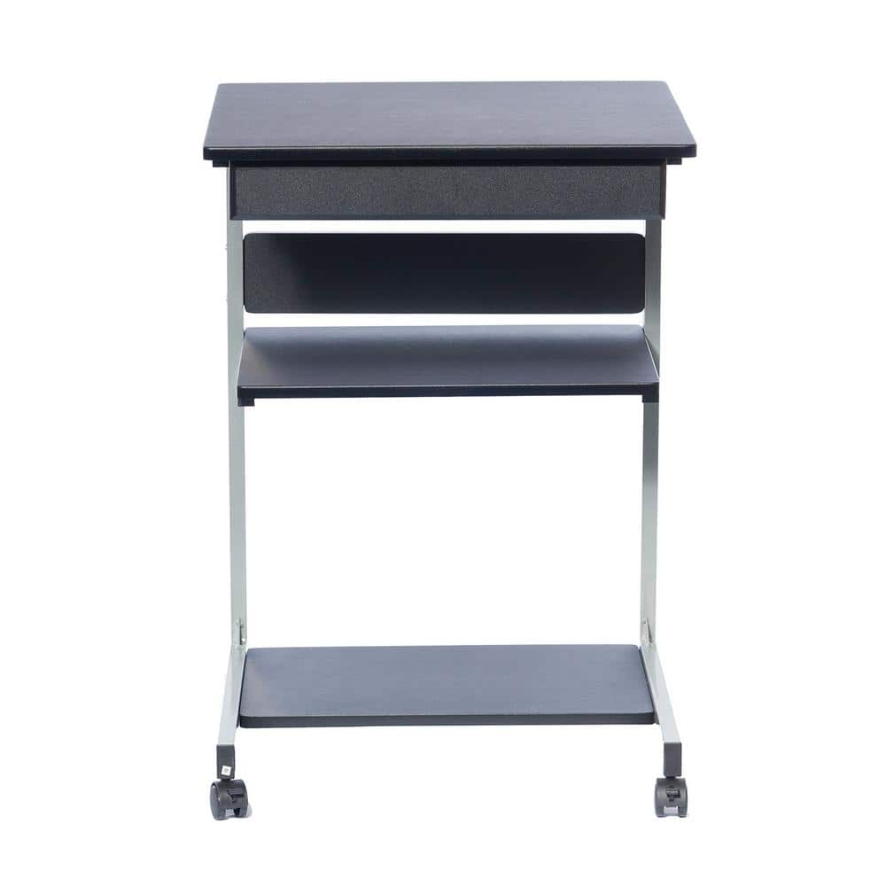 Small Black Rolling Laptop Cart with Drawer and Shelves