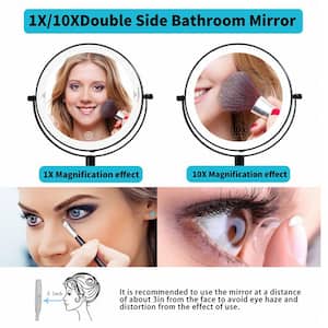 Luxury Patented 8 in. W Small Round 3-Color- LED 1X/10X Magnifying Wall Mounted Bathroom Makeup Mirror (Black)
