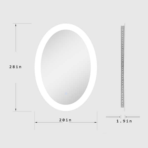 Tileon 20 in. W x 28 in. H Large Oval Frameless Anti-Fog Wall Bathroom Vanity Mirror in Silver