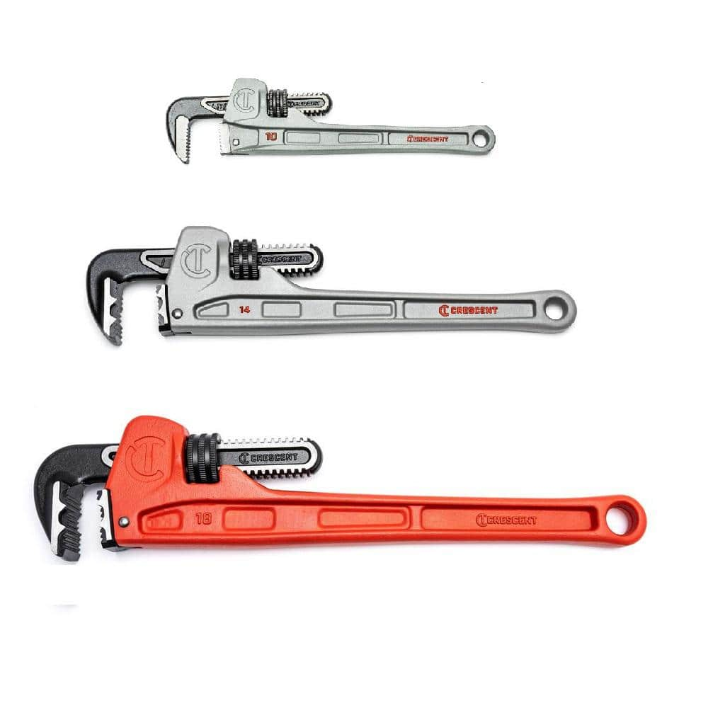 Crescent 10 in., 14 in., and 18 in. Aluminum and Cast Iron Slim/K9 Jaw Pipe  Wrench Set (3-Piece) CAIPW1048SCOMBO - The Home Depot