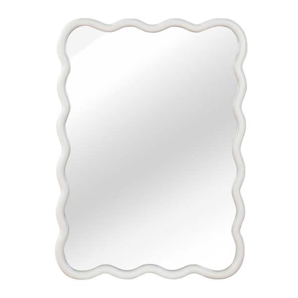 White 30 in. W x 40 in. H Wavy Rectangle Solid Wood Framed Mirror