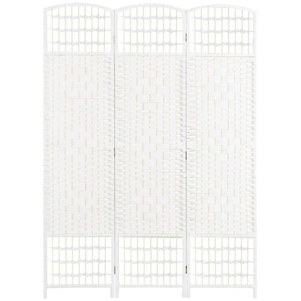 HOMCOM 3-Panel Room Divider, 5.6 ft. Tall Folding Privacy Screen, Wave Fiber Freestanding Partition Wall Divider, White