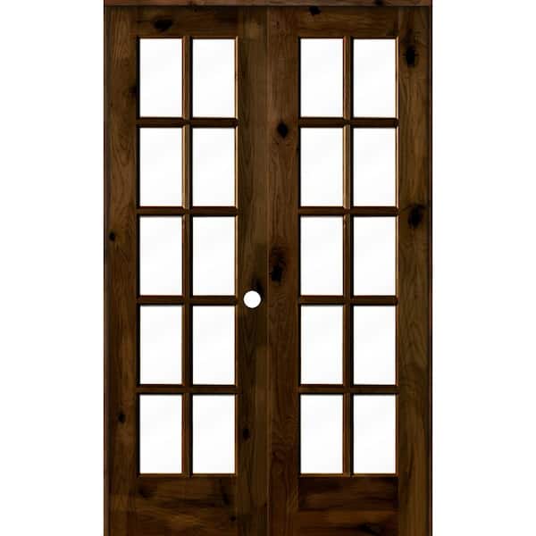 Krosswood Doors 48 in. x 80 in. Knotty Alder Left-Handed 10-Lite Clear Glass Provincial Stain Wood Double Prehung French Door